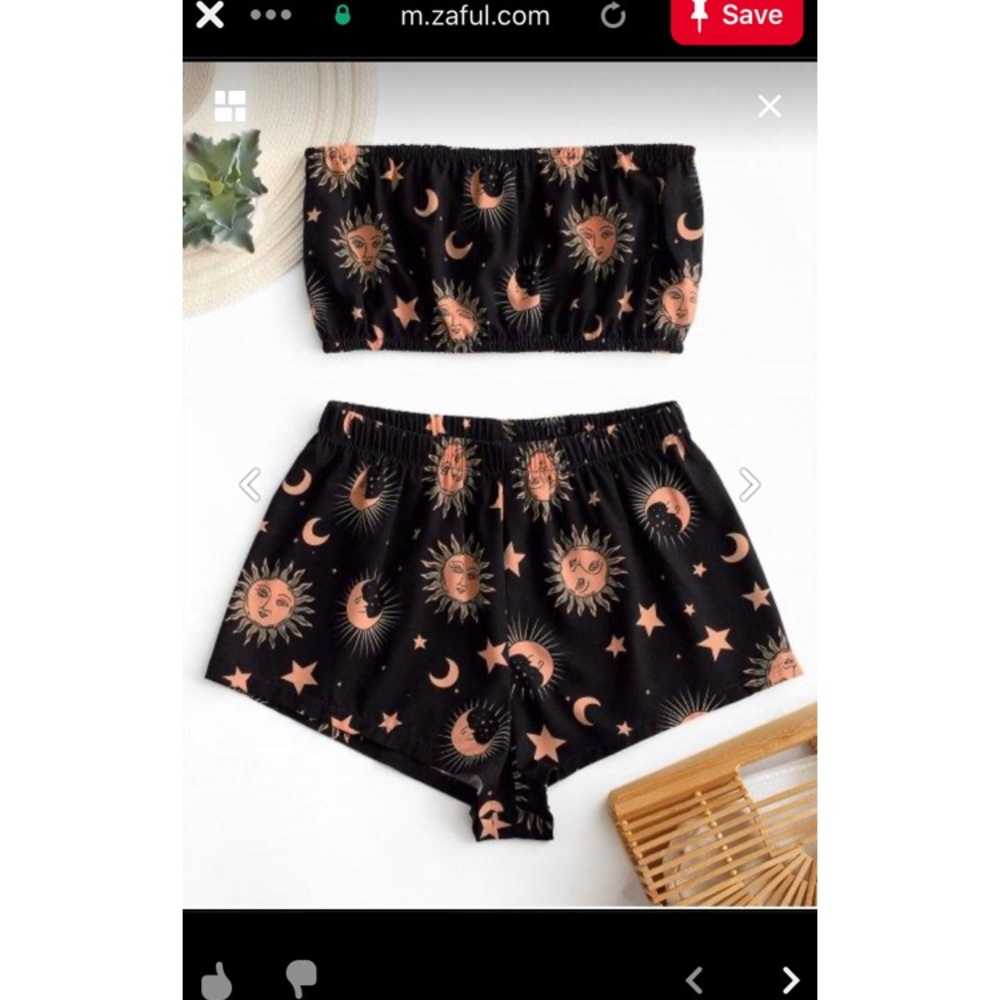 ZAFUL Star sun and moon bandeau top and short set